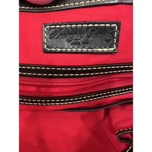 Dooney & Bourke Satchel Black Pebble Leather Zip Close W/ Strap Red Lining EUC thumbnail 7
