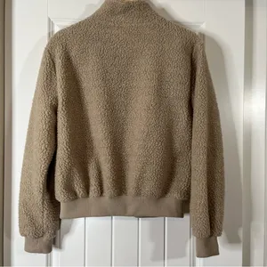 Beige Brown Teddy Bomber Jacket Womens Size Medium Sherpa Cozy Dressy Casual thumbnail 2