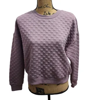 Paper Crane Quilted Pullover Cropped‎ Sweatshirt Textured Lavender Medium thumbnail 1