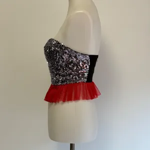 Wet Seal Sequin Strapless Peplum Corset Top Medium Silver Red Y2K Part Festival thumbnail 3
