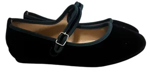 Sappun Black Teal Velvet Mary Jane Ballet Flats Buckle Strap Size Approx US 6.5 thumbnail 1