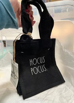 (2) Rae Dunn Small Canvas Black Hocus Pocus Tote Bag NWT thumbnail 1