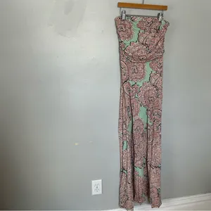 The Limited Strapless Paisley Maxi Dress Flowing Boho Green Orange Women’s XS thumbnail 2