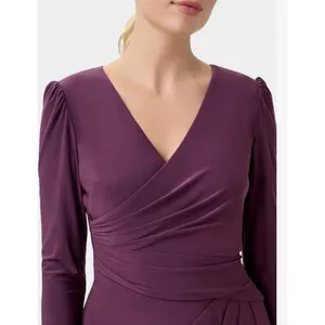 Adrianna Papell Women's Eggplant Jersey Wrap Midi Dress Long-Sleeve Size 10 thumbnail 4