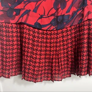 ABERCROMBIE & FITCH Floral Houndstooth Drop Waist Pleated Mini Dress Red Blue 10 thumbnail 5