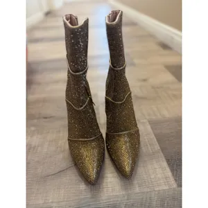 Glaze‎ Gold Rhinestone Stiletto Ankle Boots - Size 6 - Bling/Concert Ready thumbnail 2