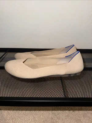Rothy’s Knit Ballet Flats in Beige with Blue Trim thumbnail 2