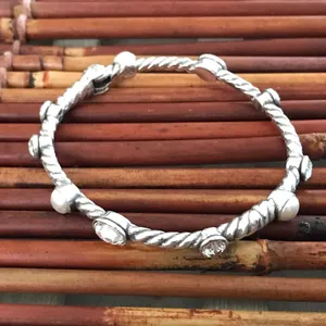 Brighton Silver Magnetic Hinged Bracelet Crystal and Pearls thumbnail 5