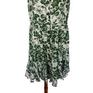 Kori Dress Large‎ Green White Sleeveless Summer Sundress Boho Festival Vacay thumbnail 3