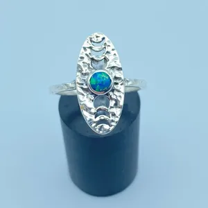 Hammered Sterling Silver Moon Phase Fire Opal Ring Size 8 thumbnail 8