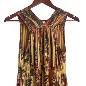 One World Women Maxi Dress S Yellow Batik Print Hippie Retro Boho‎ Jersey Resort thumbnail 3