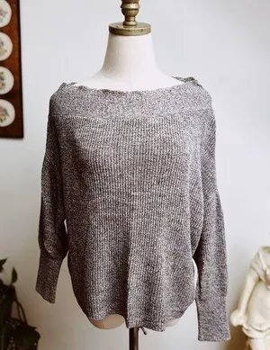 Free People Grey Knit Off the Shoulder Sweater Medium thumbnail 1