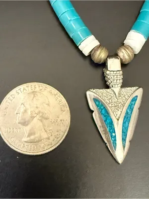Vintage Southwestern Silver-tone Turquoise Heishi Beads Pendant Necklace thumbnail 6