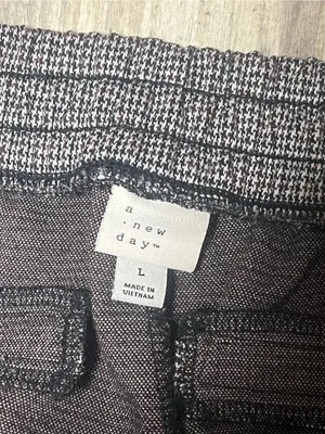 A New Day Houndstooth Drawstring Pants L Brown Black White Ankle Pull On thumbnail 2
