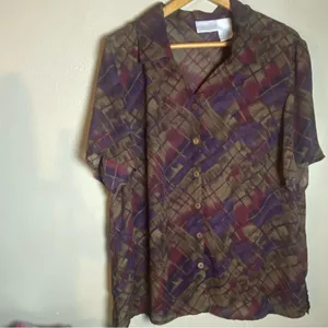 Worthington‎ Plaid Shirt in Purple and Brown Lightweight 18W thumbnail 2