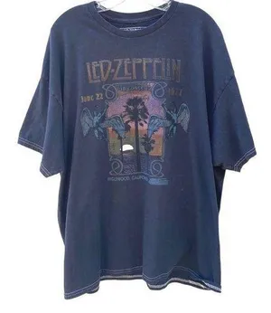 Led Zeppelin Womens plus size 0/1X short sleeve Grey blue concert band tee thumbnail 1