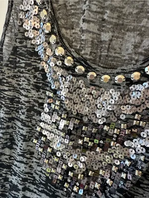 Express Gray Black Heathered Sequin Scoop Neck Tank thumbnail 3
