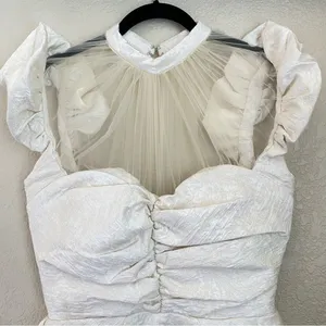House of CB 'Cherelle' Ivory Jacquard Puff Sleeve Dress size Large NWOT‎ thumbnail 5
