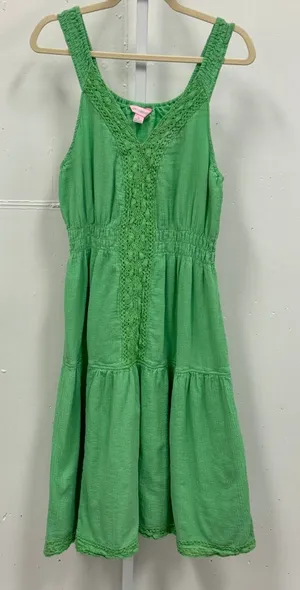 April Cornell Gauze Crochet Lace Trim Tiered Midi Dress Cotton‎ Green Women's M thumbnail 1