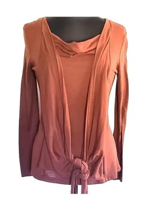 Avon Mark Blouse Long Sleeve Tie Front Small Brown thumbnail 1