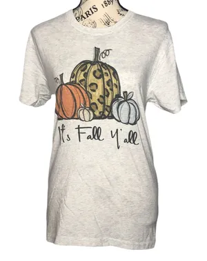 Next Level "It's Fall Y'all" (XS) Pumpkin Autumn Halloween Thanksgiving Printed Tee thumbnail 1