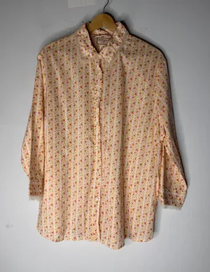 Vintage april Cornell orange floral cotton collar‎ 3/4 sleeve button down XL thumbnail 1