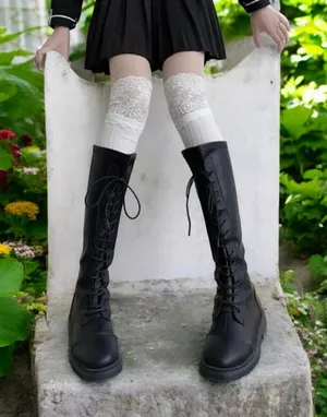 White Lace Top Thigh High Sock-Stockings Sweet JK Style Slim Fit Over The‎ Knee thumbnail 1