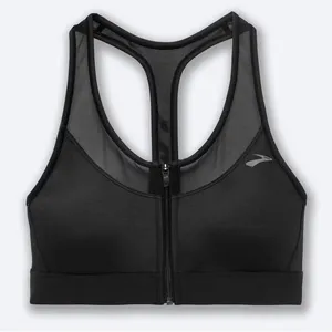 Brooks Fast Forward Zip Up Black Mesh Racerback Sports Bra Size L thumbnail 1