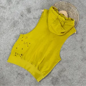 Niyama Sol Women’s Sleeveless Destroyed Hoodie Pullover in Chartreuse Yellow XL thumbnail 6
