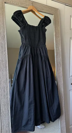 Nordstrom Signature Black Smocked Square Neck Puff Strap Maxi Dress Size Small thumbnail 1