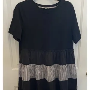 Joh Black Tiered Ruffle Midi Dress Stripe‎ Relaxed Casual Womens M Boho Beach thumbnail 1