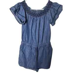 Love Tree Short Sleeve Elastic Waist Shorts Style Denim Romper Sz L New With Tag thumbnail 5