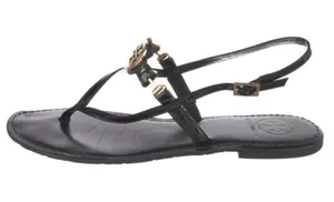 Tory Burch Ali Black Logo‎ Sandals 8.5 thumbnail 1