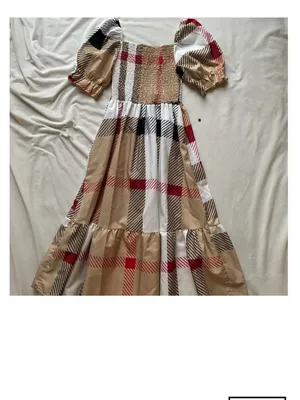beige plaid smocked maxi dress Tan thumbnail 9