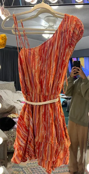Free People Orange Ruffle Party Dress thumbnail 3