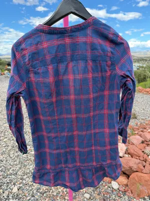 Y2K Abercrombie & Fitch Plaid Ruffle Peplum Tunic Top M Navy Red Floral thumbnail 3