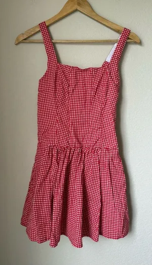 Abercrombie & Fitch The A&F Mila Drop-Waist Mini Dress Red Gingham Size XXS thumbnail 1