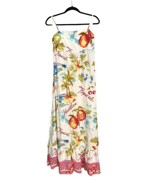 Label of Love Nalani Linen Blend White Tropical Print Maxi Dress XL thumbnail 3