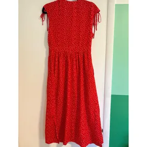 Needle & Thread Red Polka Dot Button Front Midi Dress Tie Sleeve V-Neck Medium thumbnail 4