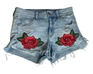American Eagle Super Stretch Hi Rise Shortie Embroidered Flower Jean Jorts 4‎ thumbnail 1
