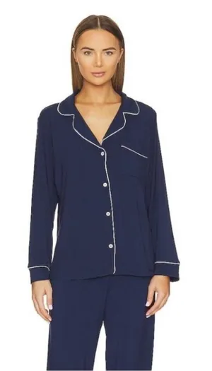 Eberjey Gisele TENCEL Modal Long Sleeve PJ Top Heathered Navy/Ivory thumbnail 1