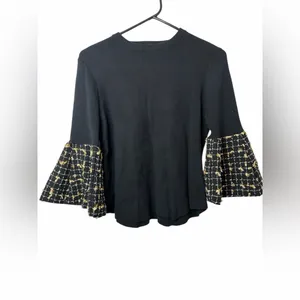 THML Tweed Angel Sleeve Top black gold tweed detailing on the bell sleeve NWT thumbnail 2