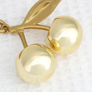 Large Double Golden Cherries Bag Charm Keychain Gold thumbnail 1