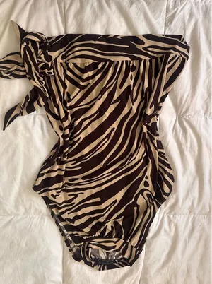 Brown zebra print high neck top thumbnail 1
