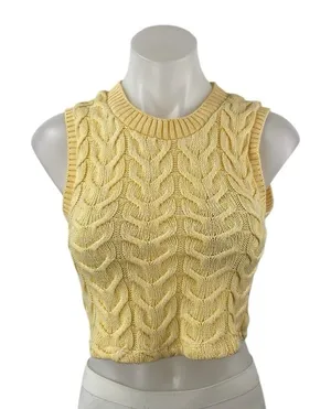 Zara Women's Yellow Cable Knit Sleeveless Crew Neck Sweater Crop Vest Top Size S thumbnail 1