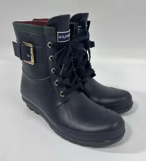 TOMMY Hilfiger navy lace‎ up rain boots lined size US Size 6M thumbnail 1
