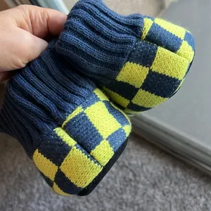 NWT Free People Sleepover Bootie Slippers checker blue/yellow, faux fur interior thumbnail 7