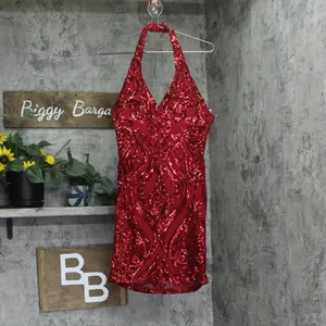 NEW B. Darlin Juniors Halter Sequin Bodycon Mini Dress 8KJT909 Red 7/8 thumbnail 5