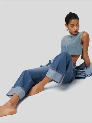 Halara Flex High Waisted Pockets Rolled Hem Wide Leg Washed Casual Jeans thumbnail 4
