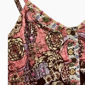 Funky People Vintage Patchwork Floral Sequin‎ Boho Midi Dress Brown Pink M Y2K thumbnail 2